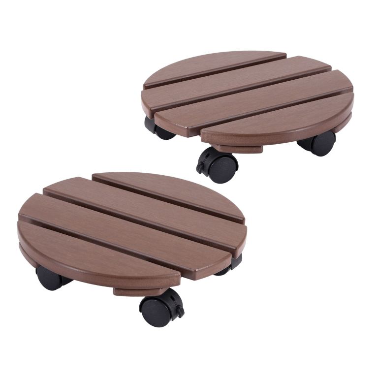 gardeon 2pc plant carts hdpe plant caddy with lockable wheels rolling brown Round wooden plant caddy with caster wheels