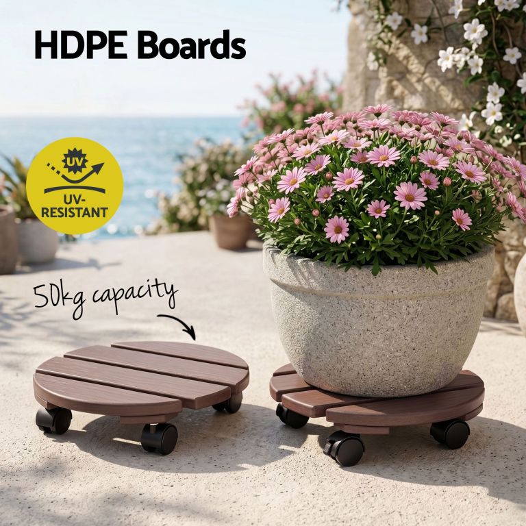 gardeon 2pc plant carts hdpe plant caddy with lockable wheels rolling brown UV-resistant HDPE plant caddy with 50kg capacity