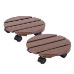 gardeon 2pc plant carts hdpe plant caddy with lockable wheels rolling brown Round wooden plant caddies with caster wheels