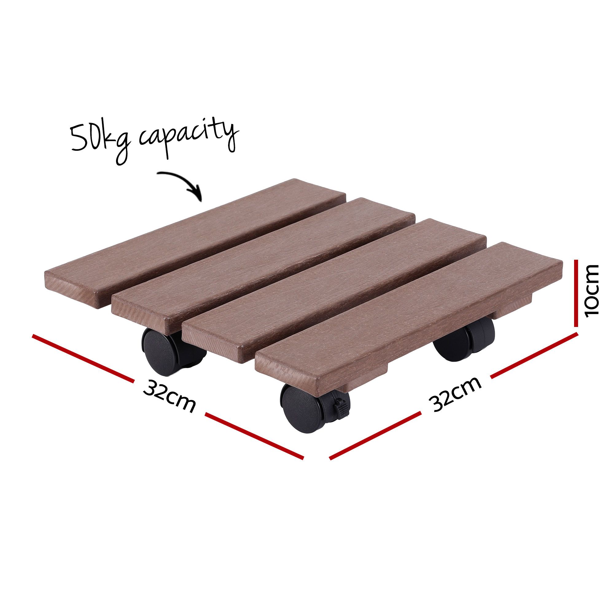 Wooden plant trolley with wheels, 50kg capacity