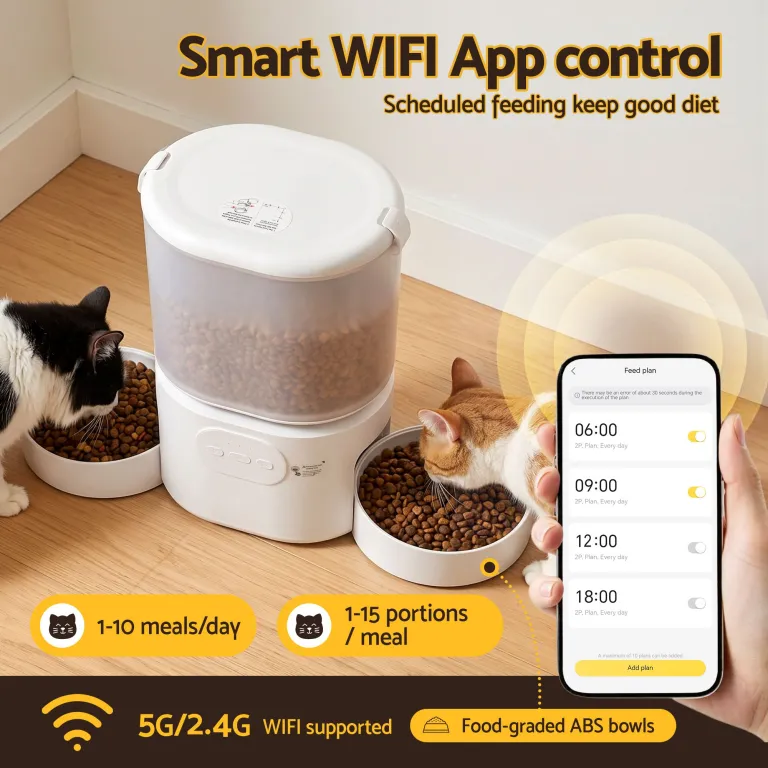 i.pet 5l automatic pet feeder dual bowl smart dispenser app control cats dogs Smart WiFi automatic cat feeder with app control