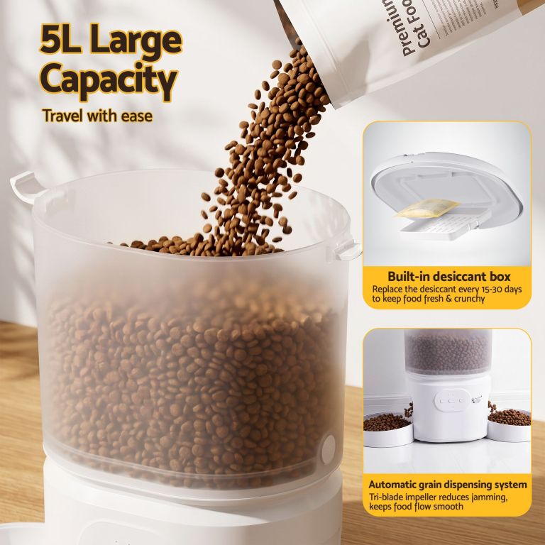 i.pet 5l automatic pet feeder dual bowl smart dispenser app control cats dogs 5L automatic pet food dispenser with kibble