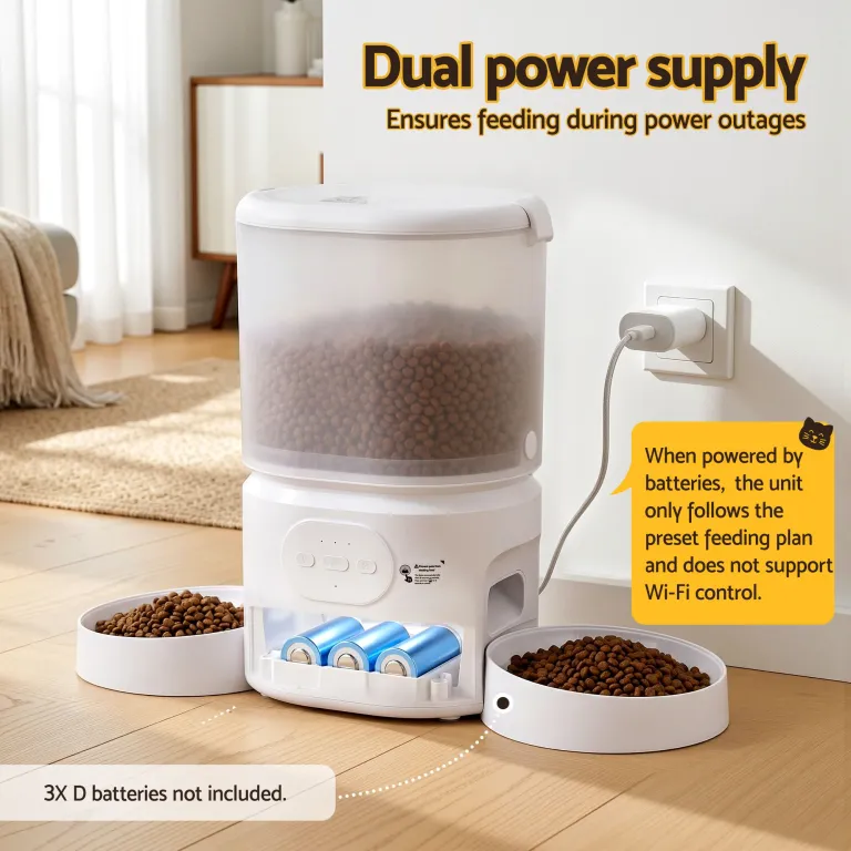 i.pet 5l automatic pet feeder dual bowl smart dispenser app control cats dogs Automatic pet feeder with dual power supply