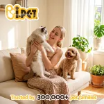 i.pet 5l automatic pet feeder dual bowl smart dispenser app control cats dogs Woman holding cat with dog on sofa