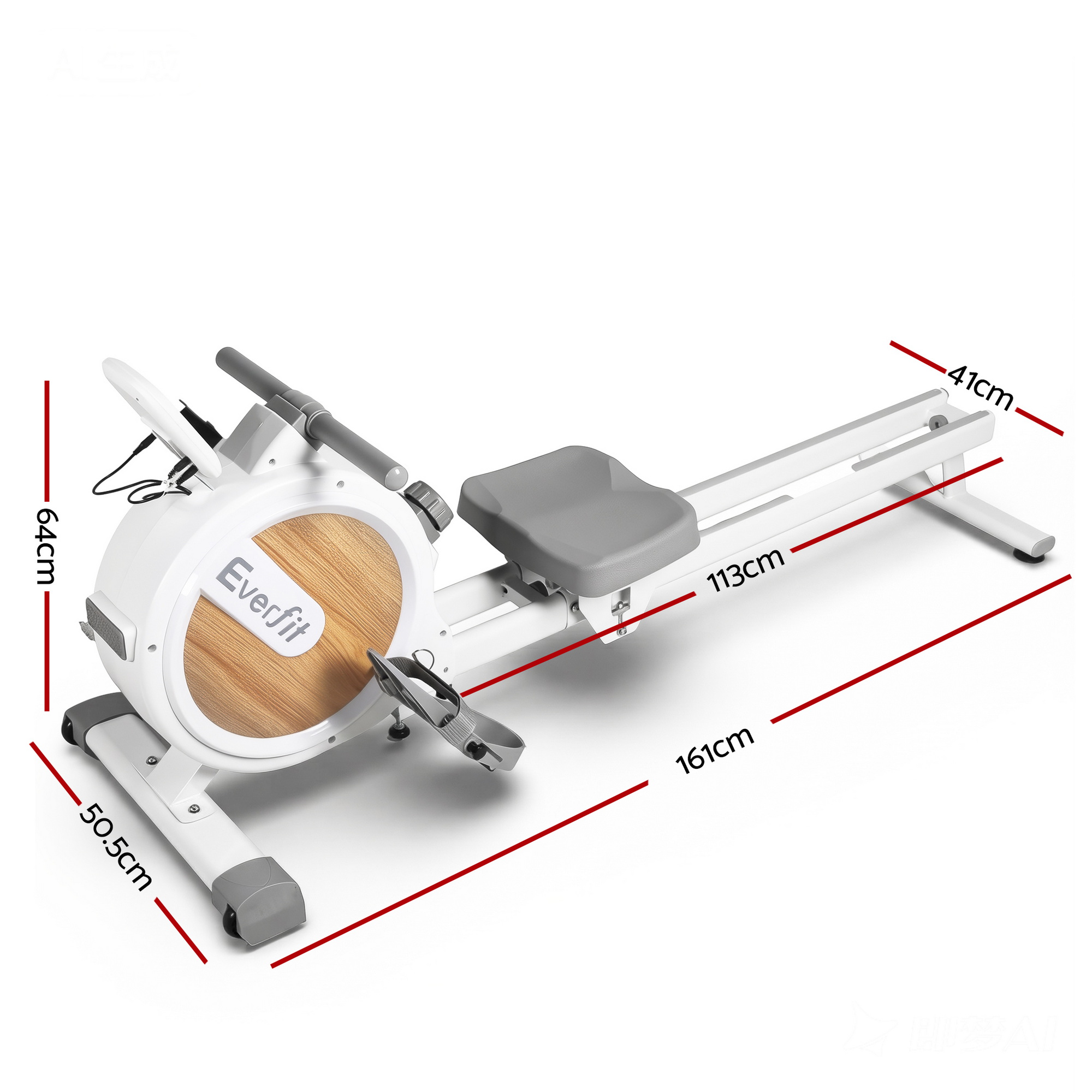 Everfit rowing machine with labelled dimensions