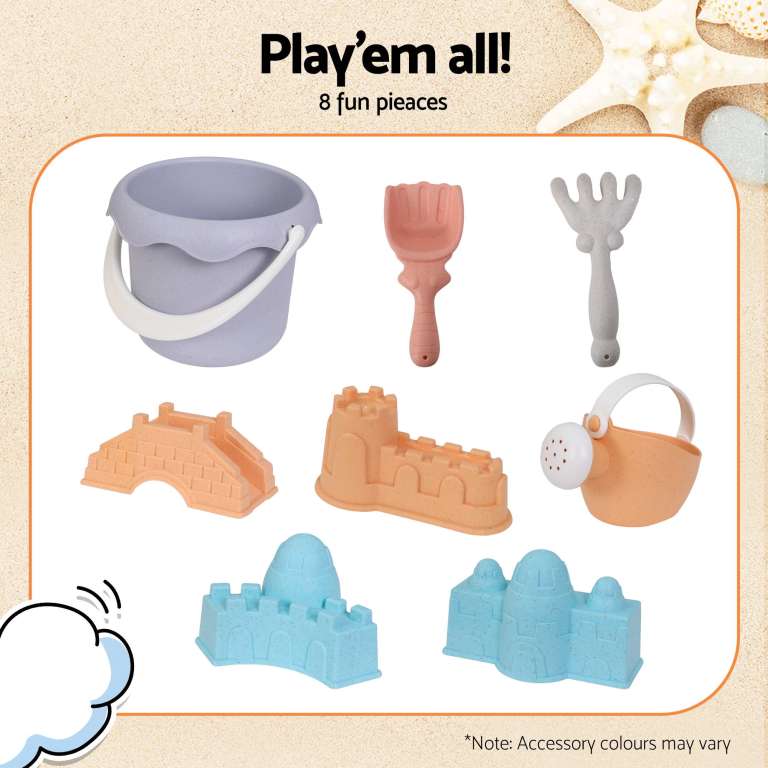 Eight-piece beach sand play set with bucket