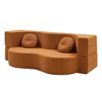 artiss folding sofa bed floor couch 2 in 1 convertible futon loveseat orange Curved rust corduroy sofa with round cushions