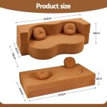 artiss folding sofa bed floor couch 2 in 1 convertible futon loveseat orange Brown curved corduroy sofa with dimensions labelled