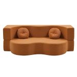 artiss folding sofa bed floor couch 2 in 1 convertible futon loveseat orange Curved brown corduroy sofa with round cushions