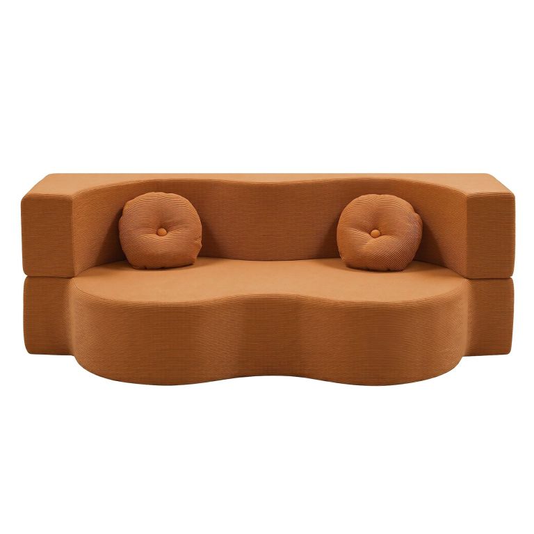 artiss folding sofa bed floor couch 2 in 1 convertible futon loveseat orange Curved brown corduroy sofa with round cushions