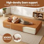 artiss folding sofa bed floor couch 2 in 1 convertible futon loveseat orange Woman resting on high-density foam mattress