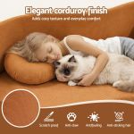 artiss folding sofa bed floor couch 2 in 1 convertible futon loveseat orange Child cuddling cat on orange corduroy sofa