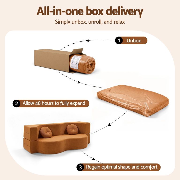 artiss folding sofa bed floor couch 2 in 1 convertible futon loveseat orange Sofa in a box unboxing setup guide