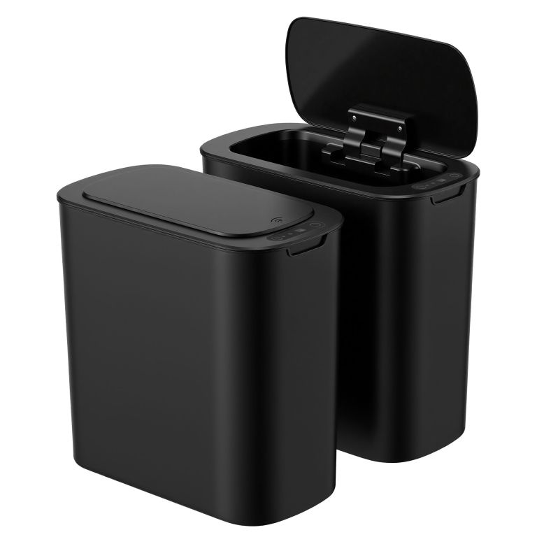 sb f 11l bkx2 00.jpg Sleek black smart rubbish bin with open lid