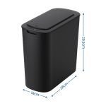 devanti automatic trash bin 2pcs with lid 11l motion sensor kitchen bin touchless garbage can modern black plastic slim rubbish bin with liner holder for kitchen, home, office Black automatic sensor rubbish bin with dimensions labelled