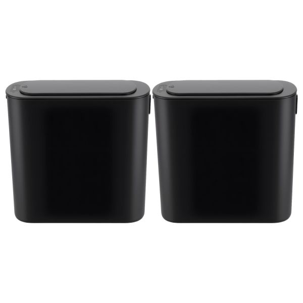 Two black touch-lid kitchen rubbish bins