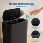 devanti automatic trash bin 2pcs with lid 11l motion sensor kitchen bin touchless garbage can modern black plastic slim rubbish bin with liner holder for kitchen, home, office Automatic sensor rubbish bin with touchless lid