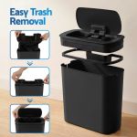 devanti automatic trash bin 2pcs with lid 11l motion sensor kitchen bin touchless garbage can modern black plastic slim rubbish bin with liner holder for kitchen, home, office Black kitchen bin with easy bag removal system