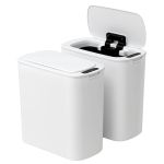 Modern white smart rubbish bin with open lid