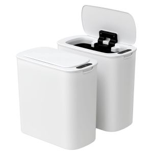 Modern white smart rubbish bin with open lid