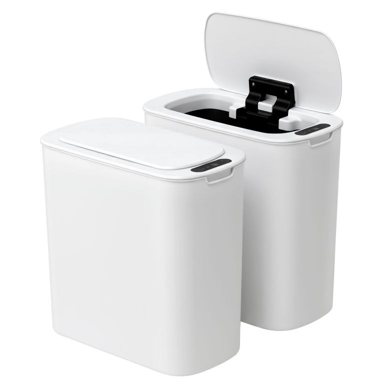 Modern white smart rubbish bin with open lid