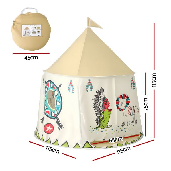 keezi kids play tent playhouse castle with window flag carry bag 115cmx115cm Children’s teepee play tent with carry bag