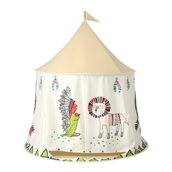 keezi kids play tent playhouse castle with window flag carry bag 115cmx115cm Children’s teepee tent with illustrated tribal motifs