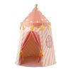 Pink striped children's castle play tent with lights