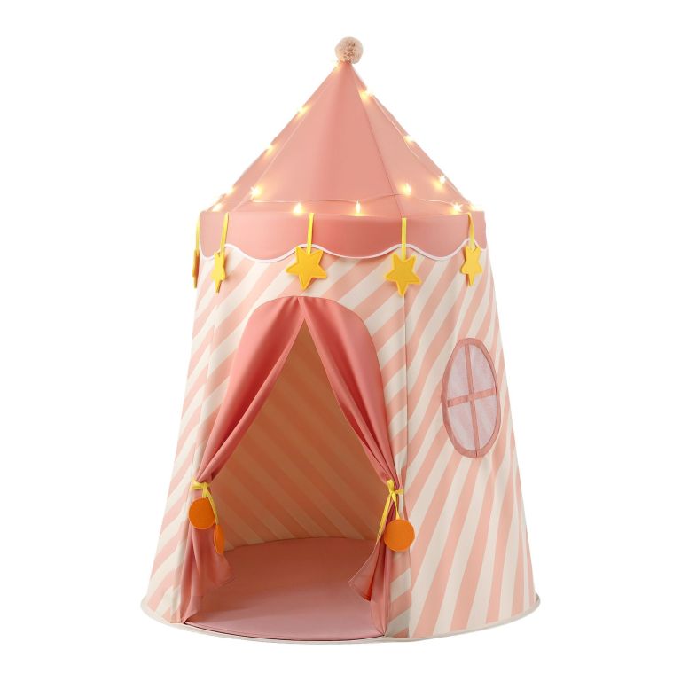 keezi kids play tent with star lights and window carry bag 116cmx153cm playhouse Pink striped children's castle play tent with lights