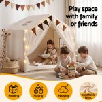 keezi kids play tent with star lights windows flag 144cmx95cm playhouse Children playing and reading in indoor play tent