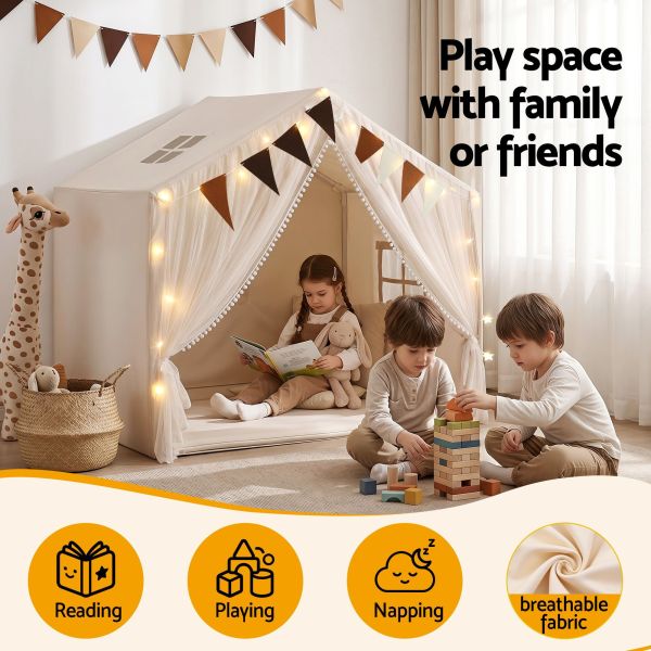 Children playing and reading in indoor play tent