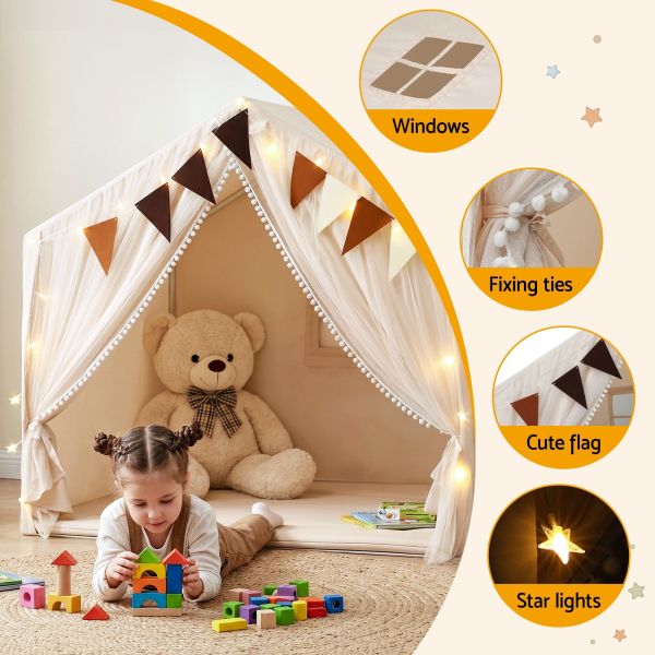 Child playing in decorated indoor play tent