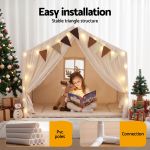 keezi kids play tent with star lights windows flag 144cmx95cm playhouse Child reading in festive indoor play tent