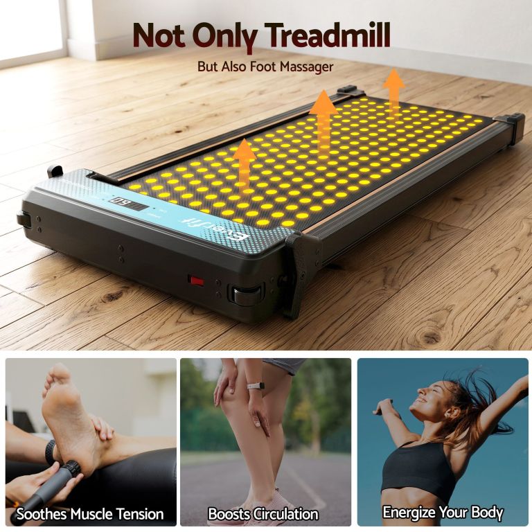 Compact treadmill with built-in heated foot massager
