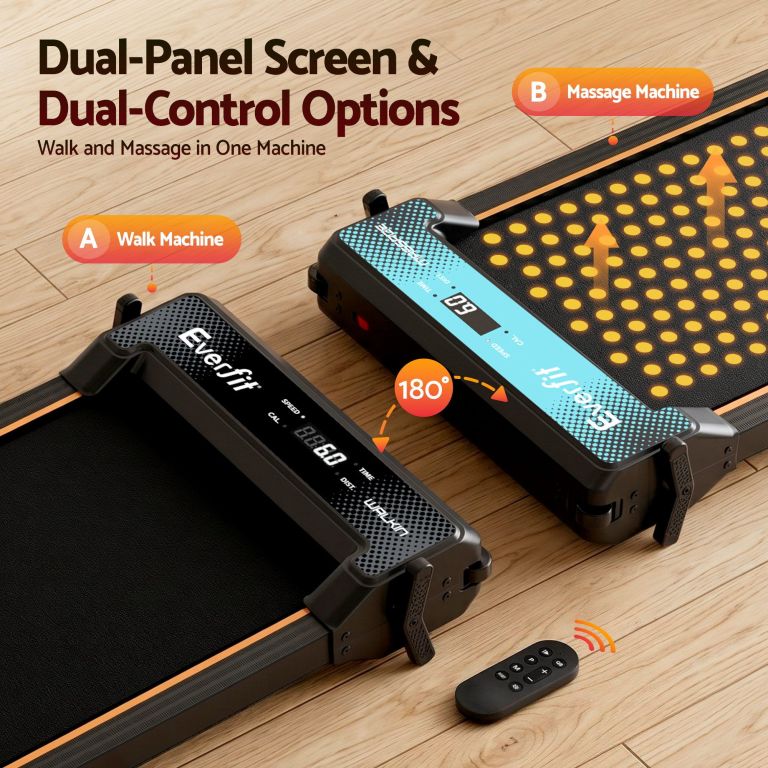 Dual-control treadmill with walk and massage modes