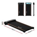 Slim Everfit under-desk treadmill with dimensions displayed