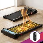 Heated walking pad treadmill with leg circulation graphic