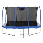 Round trampoline with safety net and ladder