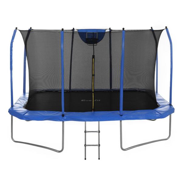 everfit 12ft trampoline kids rectangle rebounder with basketball set safety net Round trampoline with safety net and ladder