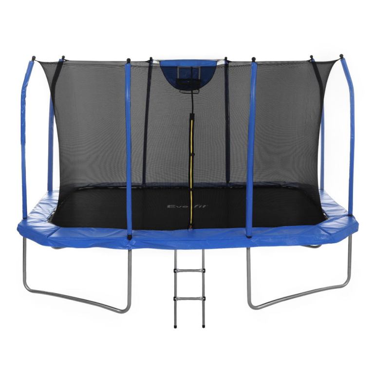 Round trampoline with safety net and ladder
