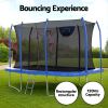 everfit 12ft trampoline kids rectangle rebounder with basketball set safety net Child jumping on rectangular backyard trampoline with net