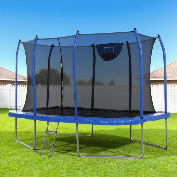everfit 12ft trampoline kids rectangle rebounder with basketball set safety net Backyard trampoline with safety net and hoop