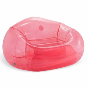 Translucent pink inflatable armchair on white background