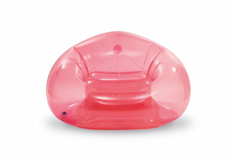 intex transparent pink beanless bag 66501 Transparent pink inflatable sofa on white background