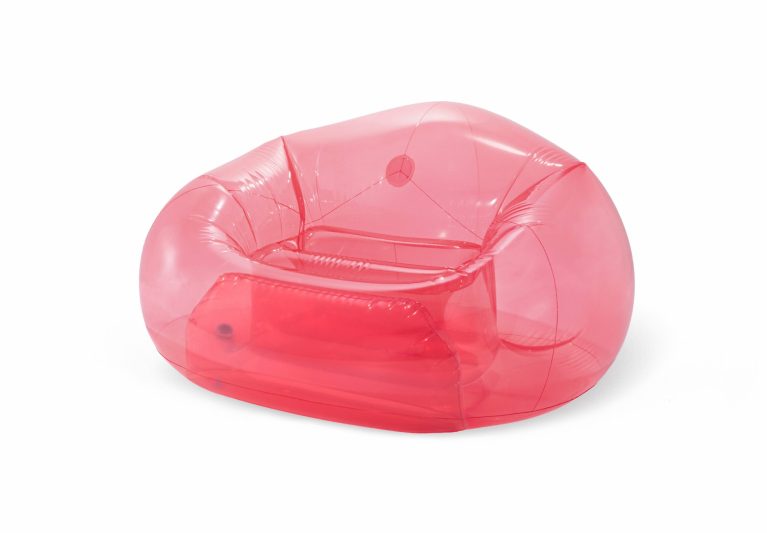 intex transparent pink beanless bag 66501 Translucent pink inflatable armchair on white background
