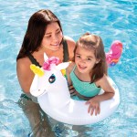 intex big animal rings 58221 Mother and daughter with unicorn float in pool