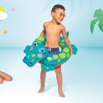 intex big animal rings 58221 Child with crocodile float and smiling woman