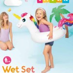 intex big animal rings 58221 Child with inflatable unicorn swim ring