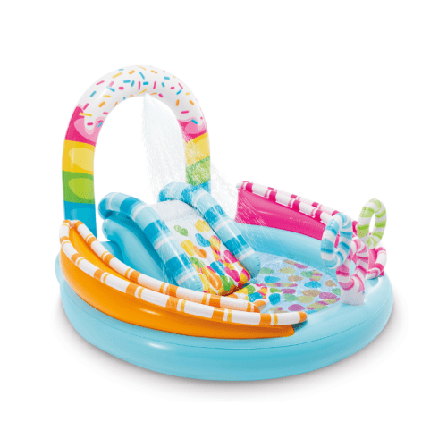 Colourful inflatable kids splash pool with slide