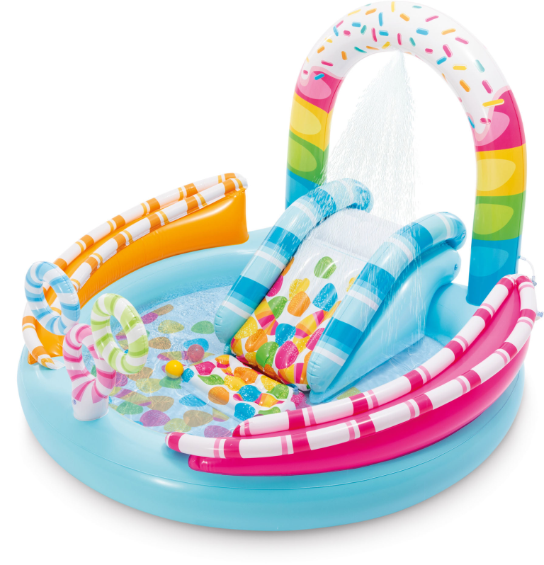 Colourful inflatable kids splash pool with slide